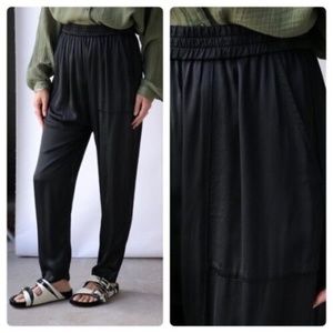 RAQUEL ALLEGRA SUNDAY BLACK SATIN BLACK PANT